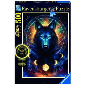 Puzzle 500 Świecące - Wilk i księżyce